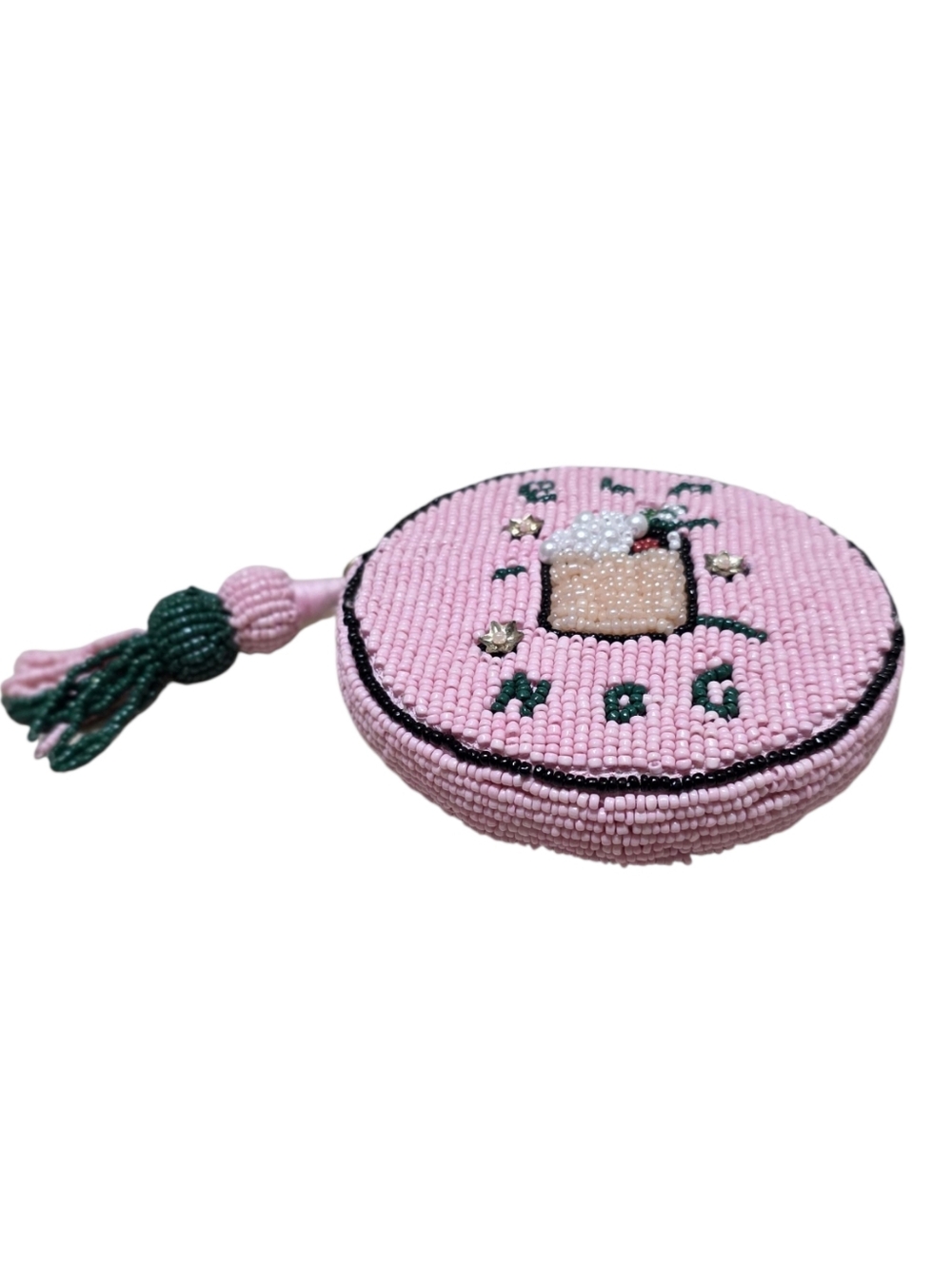 NWT Anthropolgie Nephthys Illustrated Elf Nog Beaded Round Coin Purse - Picture 3 of 9
